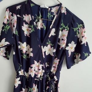 Sienna Sky navy blouse floral cinched waist